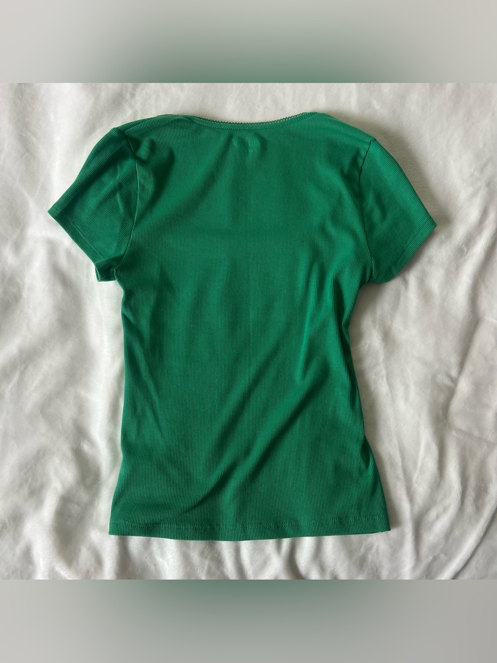 Green Ribbed Square-Neck Top – Size Small - Picture 2 of 3